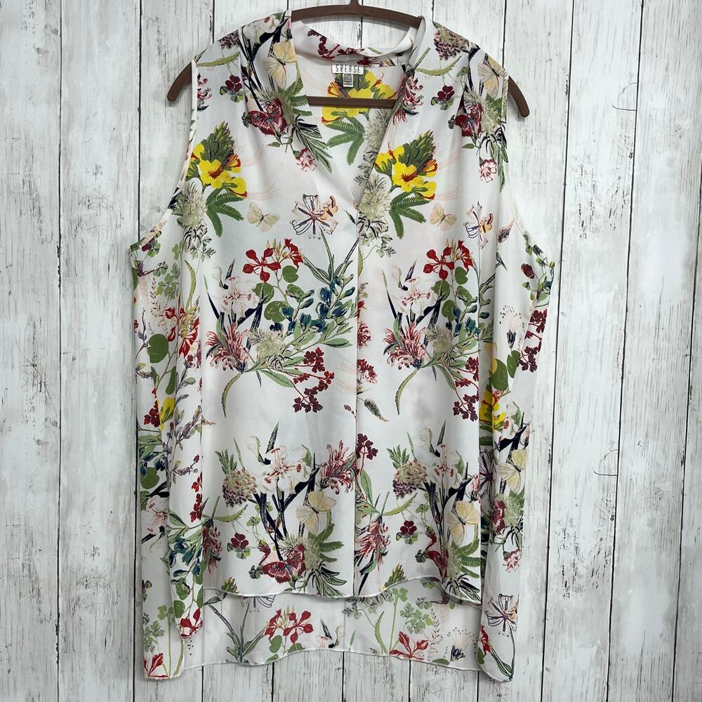 Spense XL Plus Yellow Floral Flowy Boho Blouse Peasant Style Sleeveless Top